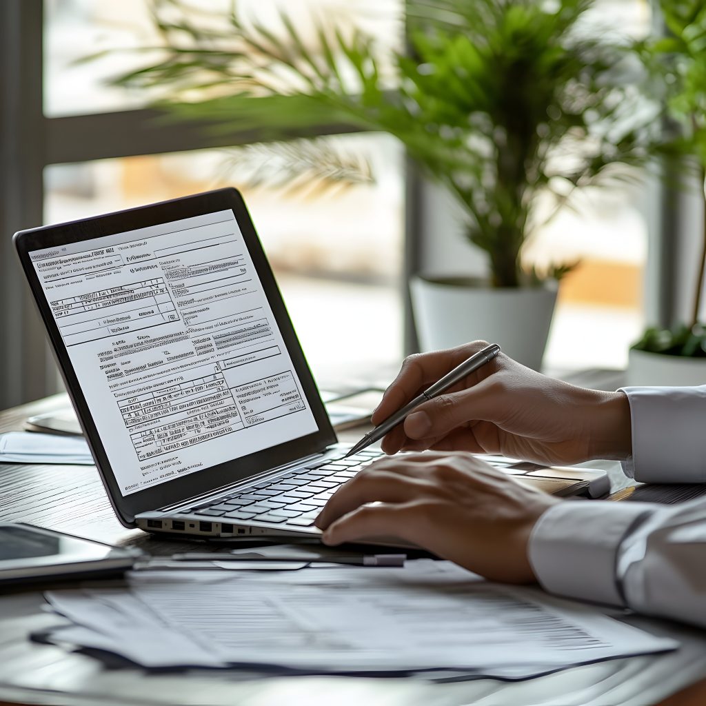 Mature businessman working on a laptop in an office